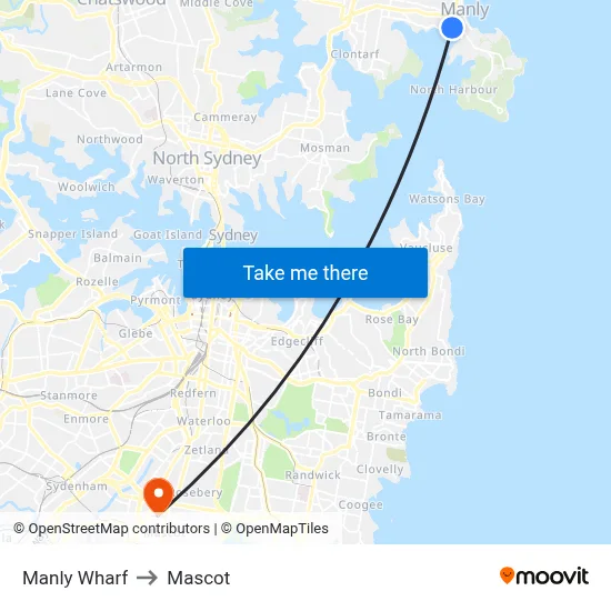 Manly Wharf to Mascot map