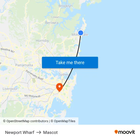 Newport Wharf to Mascot map