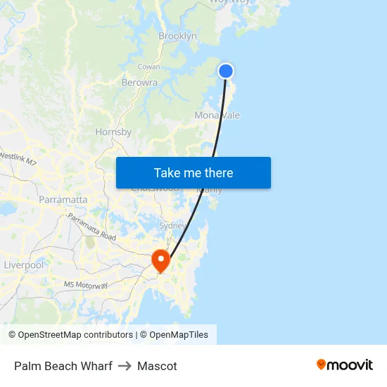 Palm Beach Wharf to Mascot map
