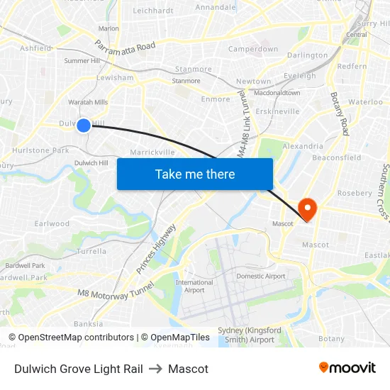 Dulwich Grove Light Rail to Mascot map