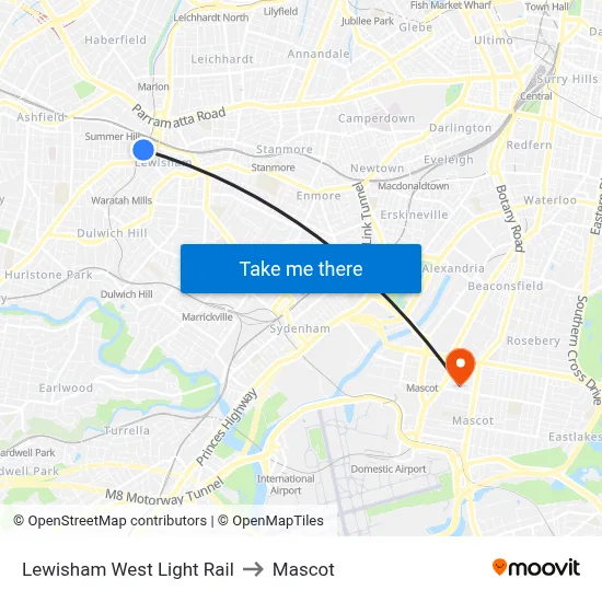 Lewisham West Light Rail to Mascot map