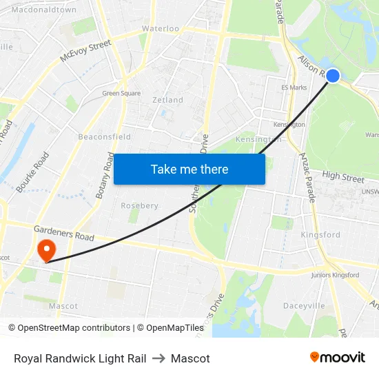 Royal Randwick Light Rail to Mascot map