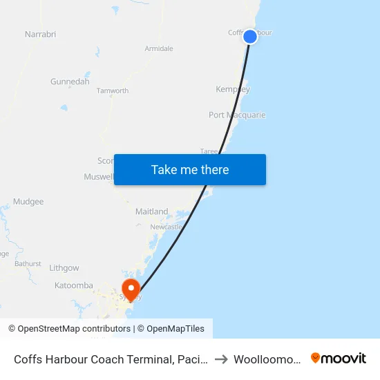 Coffs Harbour Coach Terminal, Pacific Hwy to Woolloomooloo map