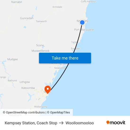 Kempsey Station, Coach Stop to Woolloomooloo map