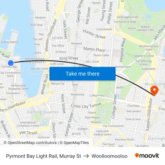 Pyrmont Bay Light Rail, Murray St to Woolloomooloo map