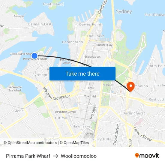 Pirrama Park Wharf to Woolloomooloo map