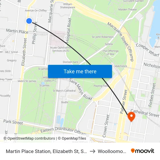 Martin Place Station, Elizabeth St, Stand G to Woolloomooloo map