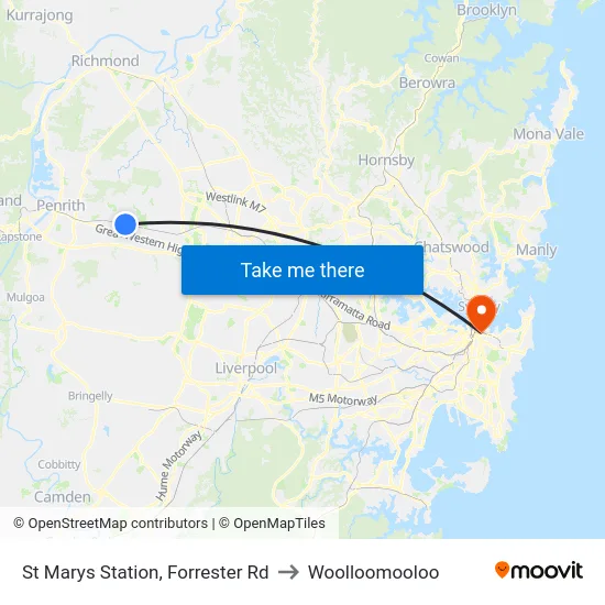 St Marys Station, Forrester Rd to Woolloomooloo map