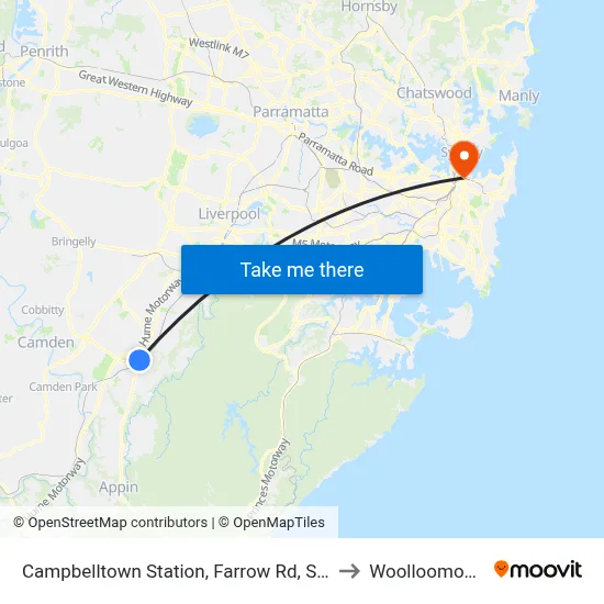 Campbelltown Station, Farrow Rd, Stand G to Woolloomooloo map
