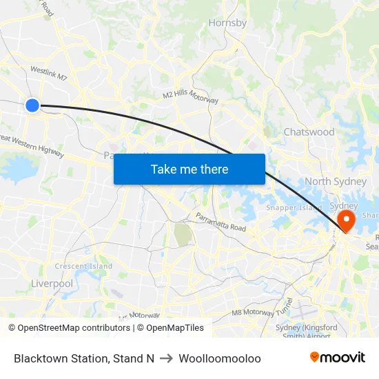 Blacktown Station, Stand N to Woolloomooloo map