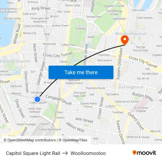Capitol Square Light Rail to Woolloomooloo map