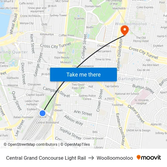 Central Grand Concourse Light Rail to Woolloomooloo map