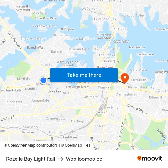 Rozelle Bay Light Rail to Woolloomooloo map