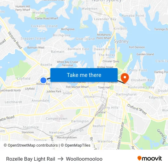 Rozelle Bay Light Rail to Woolloomooloo map