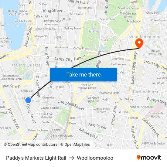 Paddy's Markets Light Rail to Woolloomooloo map