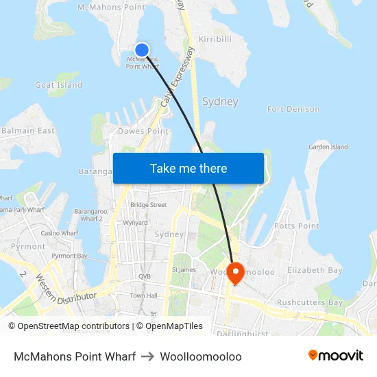 McMahons Point Wharf to Woolloomooloo map