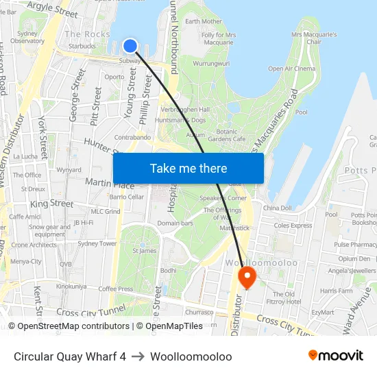 Circular Quay Wharf 4 to Woolloomooloo map