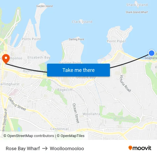 Rose Bay Wharf to Woolloomooloo map