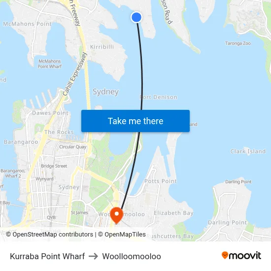 Kurraba Point Wharf to Woolloomooloo map