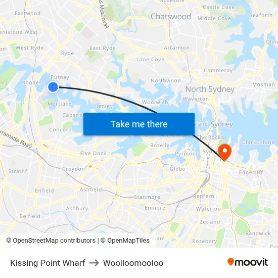 Kissing Point Wharf to Woolloomooloo map