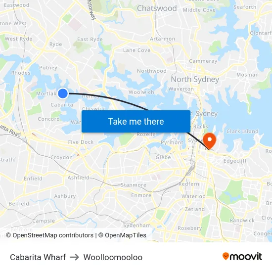 Cabarita Wharf to Woolloomooloo map