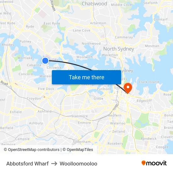 Abbotsford Wharf to Woolloomooloo map