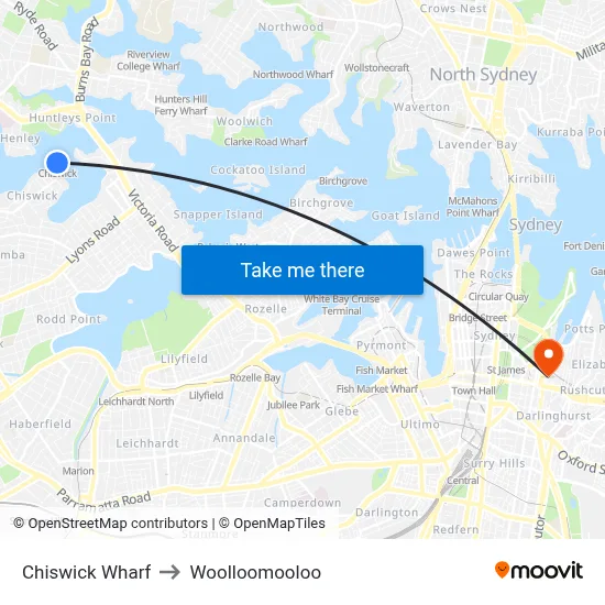 Chiswick Wharf to Woolloomooloo map