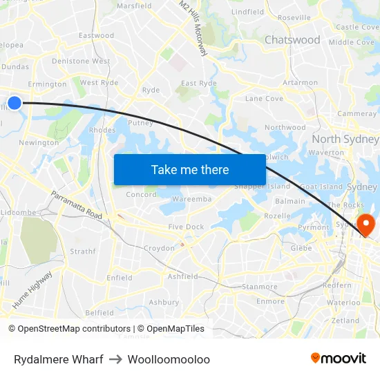 Rydalmere Wharf to Woolloomooloo map