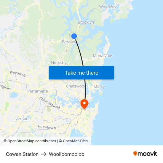 Cowan Station to Woolloomooloo map