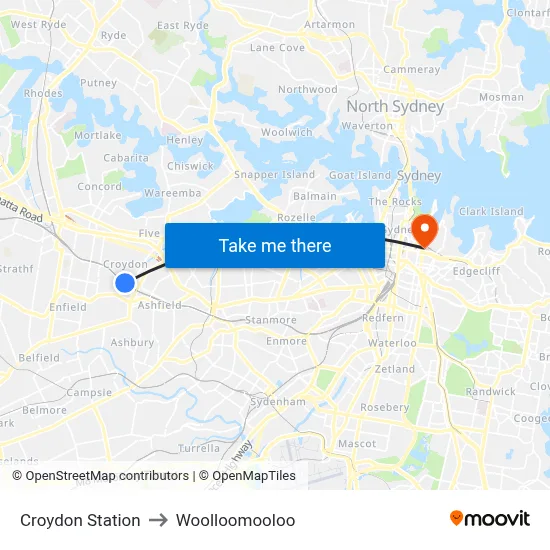 Croydon Station to Woolloomooloo map
