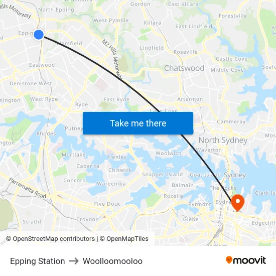 Epping Station to Woolloomooloo map
