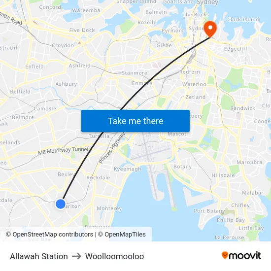 Allawah Station to Woolloomooloo map