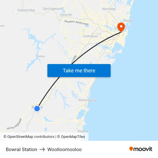 Bowral Station to Woolloomooloo map