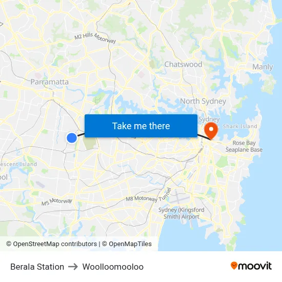 Berala Station to Woolloomooloo map