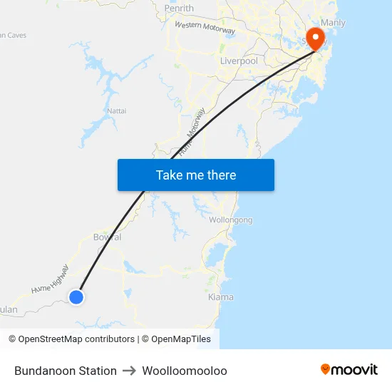 Bundanoon Station to Woolloomooloo map