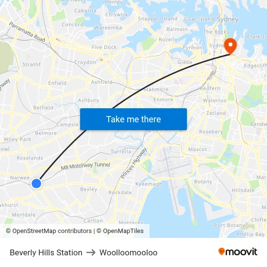 Beverly Hills Station to Woolloomooloo map