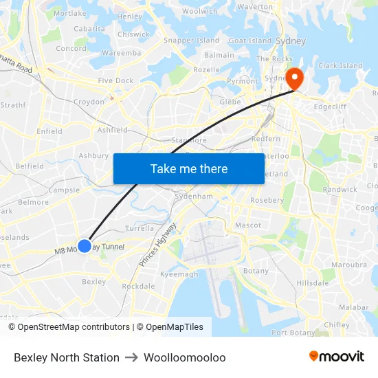 Bexley North Station to Woolloomooloo map