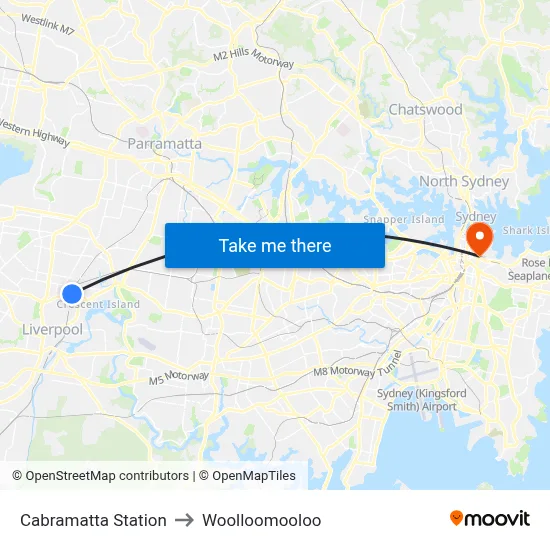 Cabramatta Station to Woolloomooloo map