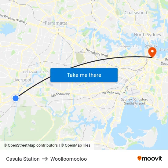Casula Station to Woolloomooloo map