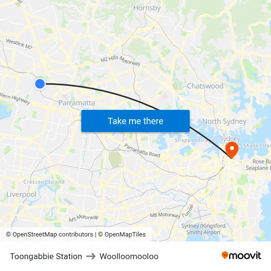 Toongabbie Station to Woolloomooloo map