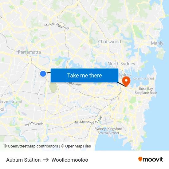 Auburn Station to Woolloomooloo map