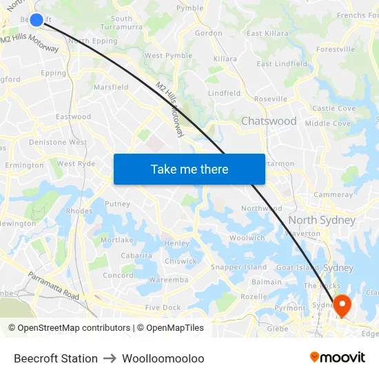 Beecroft Station to Woolloomooloo map
