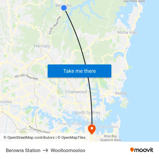 Berowra Station to Woolloomooloo map