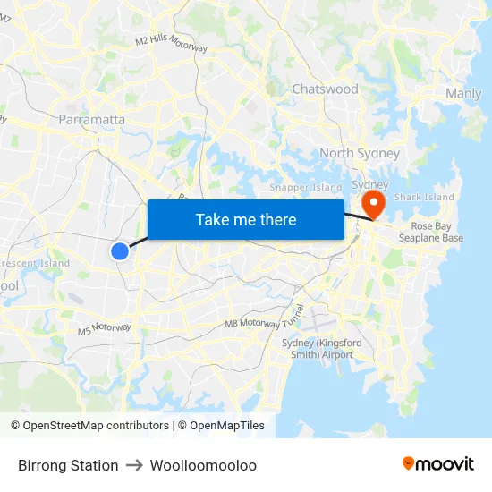 Birrong Station to Woolloomooloo map