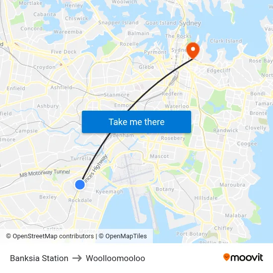 Banksia Station to Woolloomooloo map