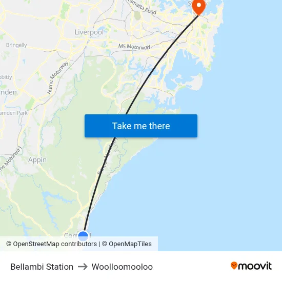 Bellambi Station to Woolloomooloo map
