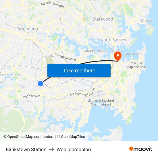 Bankstown Station to Woolloomooloo map