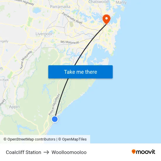 Coalcliff Station to Woolloomooloo map
