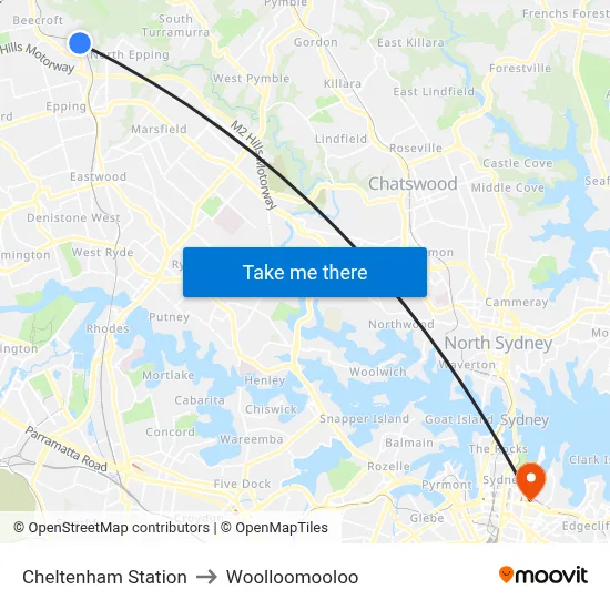 Cheltenham Station to Woolloomooloo map