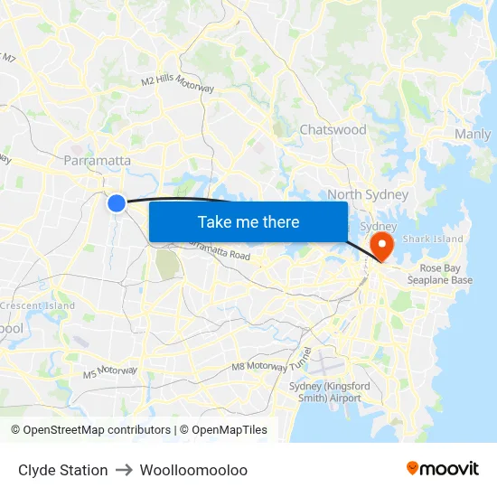 Clyde Station to Woolloomooloo map
